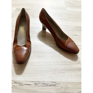 Salvatore Ferragamo Margaret Tan Calf Lizard Heels Shoes Pumps Womens Sz 12